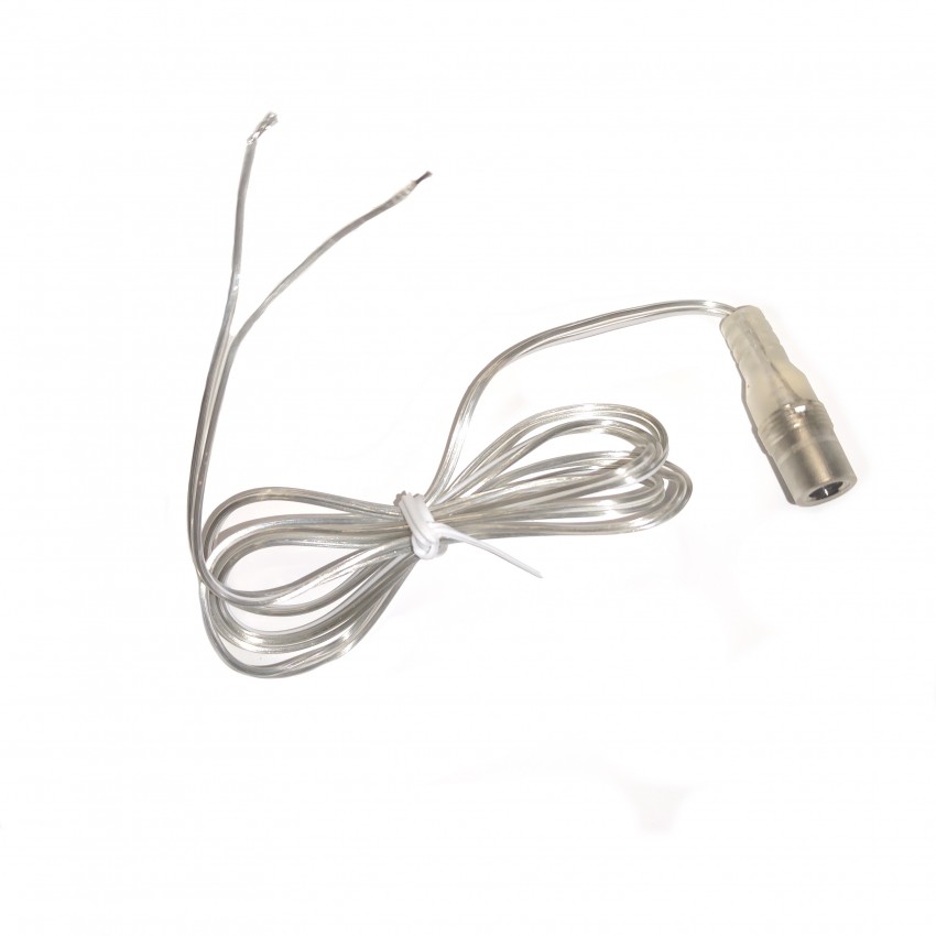 DC female connector with ready tinned clear cable. For connecting LED